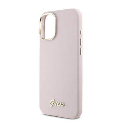 Kotelo Apple iPhone 16:lle, Guess, Script Metal Logo & Frame, Pinkki