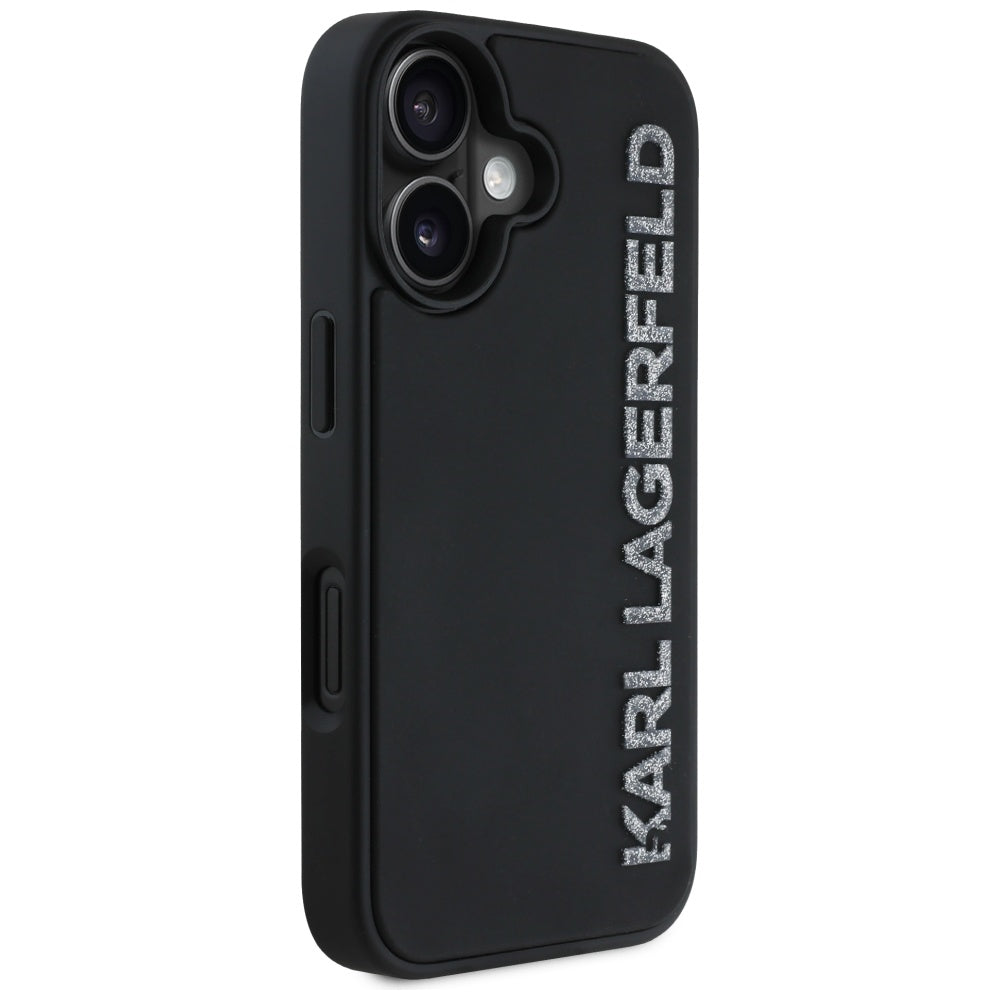 Kotelo Apple iPhone 16:lle, Karl Lagerfeld, 3D Rubber Elongated Gliiter Logo, Musta
