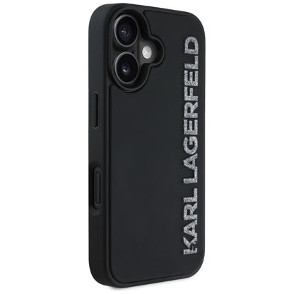 Kotelo Apple iPhone 16:lle, Karl Lagerfeld, 3D Rubber Elongated Gliiter Logo, Musta