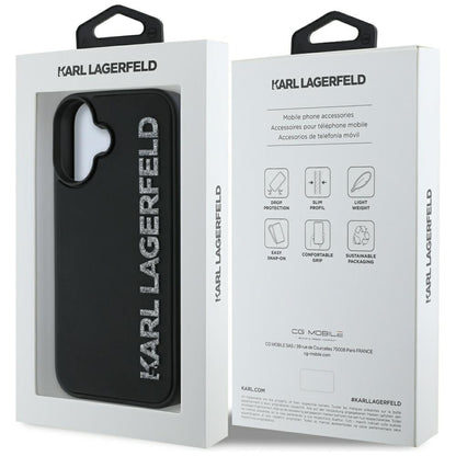 Kotelo Apple iPhone 16:lle, Karl Lagerfeld, 3D Rubber Elongated Gliiter Logo, Musta