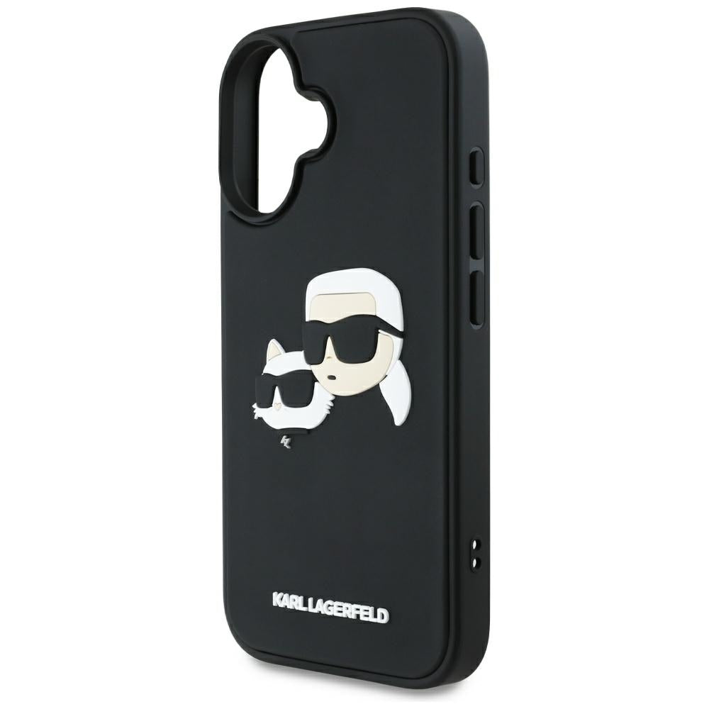 Kotelo Apple iPhone 16:lle, Karl Lagerfeld, 3D Rubber Karl & Choupette, Musta