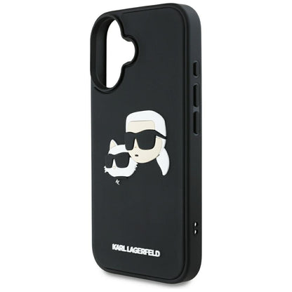 Kotelo Apple iPhone 16:lle, Karl Lagerfeld, 3D Rubber Karl & Choupette, Musta