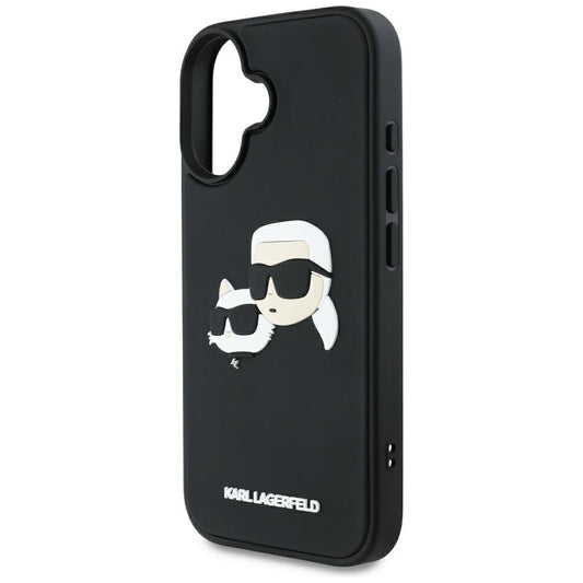 Kotelo Apple iPhone 16:lle, Karl Lagerfeld, 3D Rubber Karl & Choupette, Musta