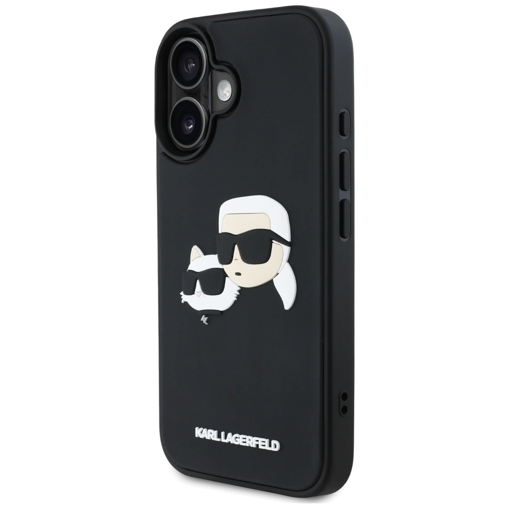 Kotelo Apple iPhone 16:lle, Karl Lagerfeld, 3D Rubber Karl & Choupette, Musta