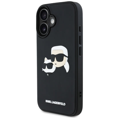 Kotelo Apple iPhone 16:lle, Karl Lagerfeld, 3D Rubber Karl & Choupette, Musta