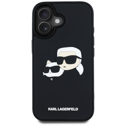 Kotelo Apple iPhone 16:lle, Karl Lagerfeld, 3D Rubber Karl & Choupette, Musta
