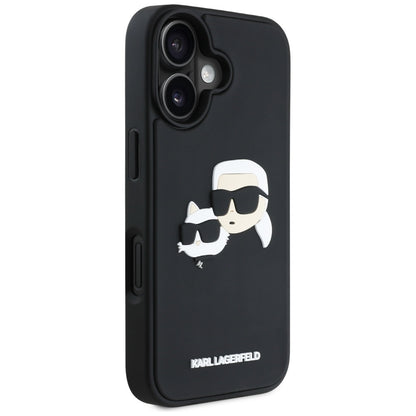 Kotelo Apple iPhone 16:lle, Karl Lagerfeld, 3D Rubber Karl & Choupette, Musta