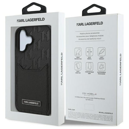 Kotelo Apple iPhone 16:lle, Karl Lagerfeld, Cardslots Monogram, Musta