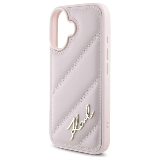 Kotelo Apple iPhone 16:lle, Karl Lagerfeld, Diagonal Quilted Script, Pinkki