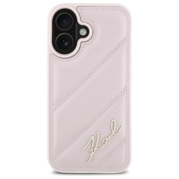 Kotelo Apple iPhone 16:lle, Karl Lagerfeld, Diagonal Quilted Script, Pinkki