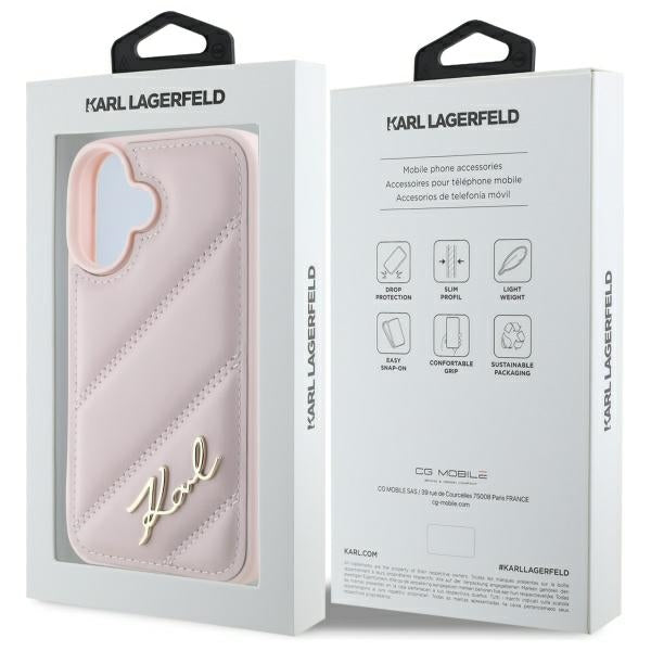 Kotelo Apple iPhone 16:lle, Karl Lagerfeld, Diagonal Quilted Script, Pinkki