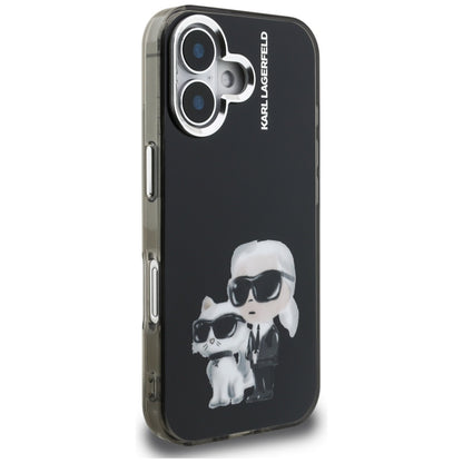 Case for Apple iPhone 16, Karl Lagerfeld, IML Aquarelle Logo Karl & Choupette, Black