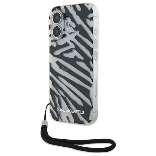 Kotelo Apple iPhone 16:lle, Karl Lagerfeld, IML Luxury Zebra Pattern with Strap, Musta