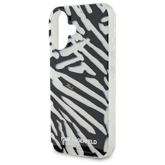 Kotelo Apple iPhone 16:lle, Karl Lagerfeld, IML Luxury Zebra Pattern with Strap, Musta
