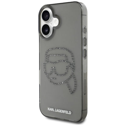 Kotelo Apple iPhone 16:lle, Karl Lagerfeld, IML Rhinestones Karl's Head, Musta