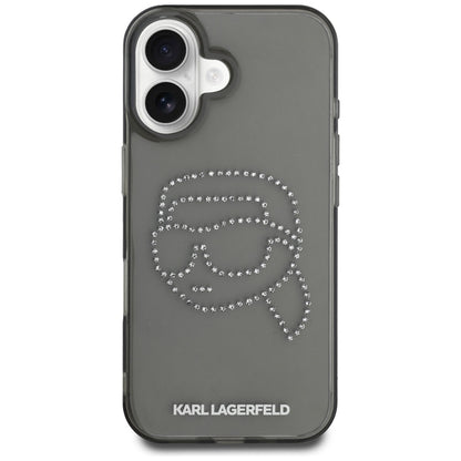 Kotelo Apple iPhone 16:lle, Karl Lagerfeld, IML Rhinestones Karl's Head, Musta