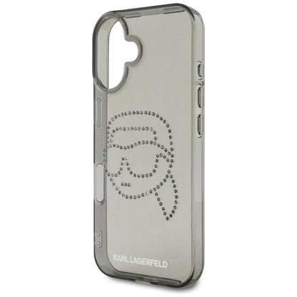 Kotelo Apple iPhone 16:lle, Karl Lagerfeld, IML Rhinestones Karl's Head, Musta