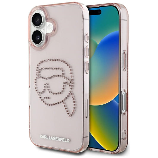 Kotelo Apple iPhone 16:lle, Karl Lagerfeld, IML Rhinestones Karl's Head, Pinkki