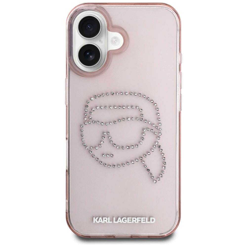 Kotelo Apple iPhone 16:lle, Karl Lagerfeld, IML Rhinestones Karl's Head, Pinkki