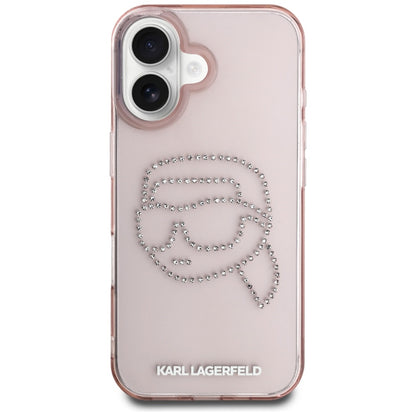 Kotelo Apple iPhone 16:lle, Karl Lagerfeld, IML Rhinestones Karl's Head, Pinkki