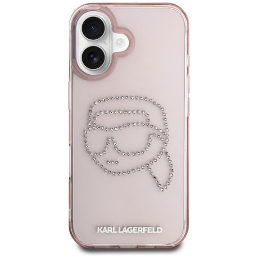 Kotelo Apple iPhone 16:lle, Karl Lagerfeld, IML Rhinestones Karl's Head, Pinkki