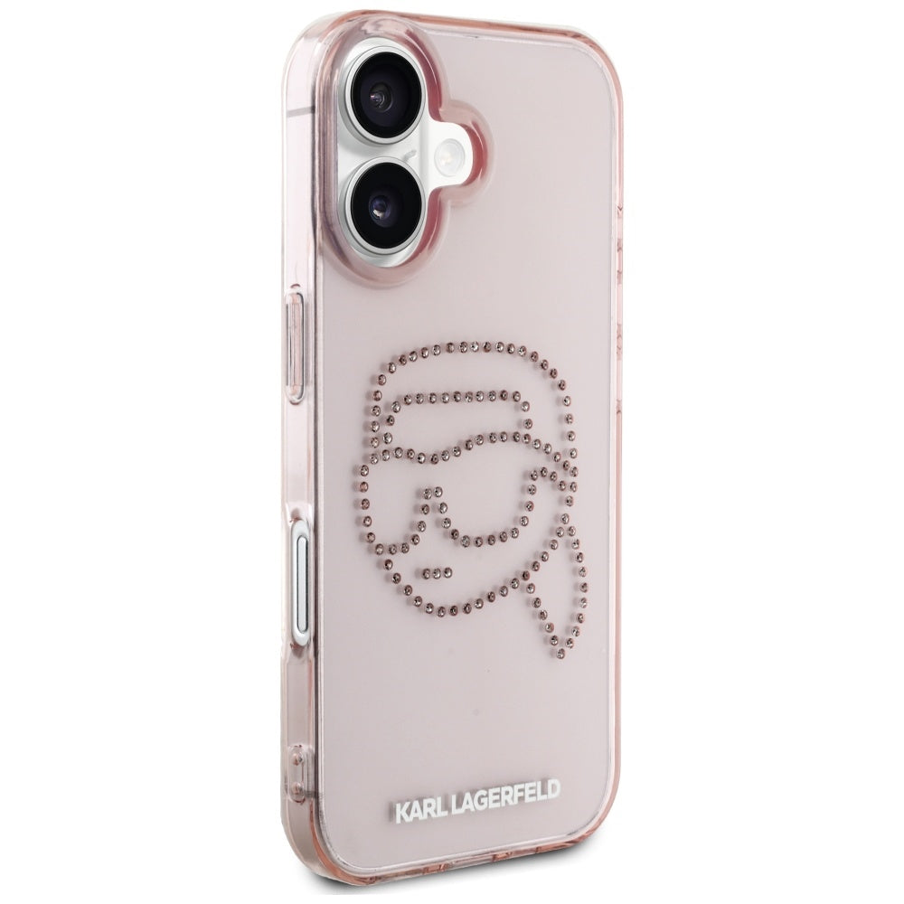 Kotelo Apple iPhone 16:lle, Karl Lagerfeld, IML Rhinestones Karl's Head, Pinkki
