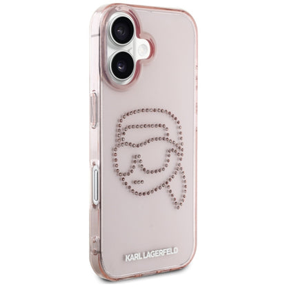 Kotelo Apple iPhone 16:lle, Karl Lagerfeld, IML Rhinestones Karl's Head, Pinkki