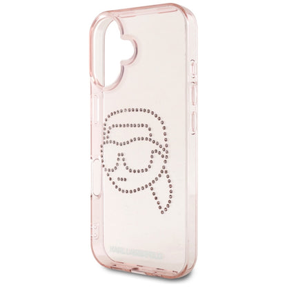 Kotelo Apple iPhone 16:lle, Karl Lagerfeld, IML Rhinestones Karl's Head, Pinkki