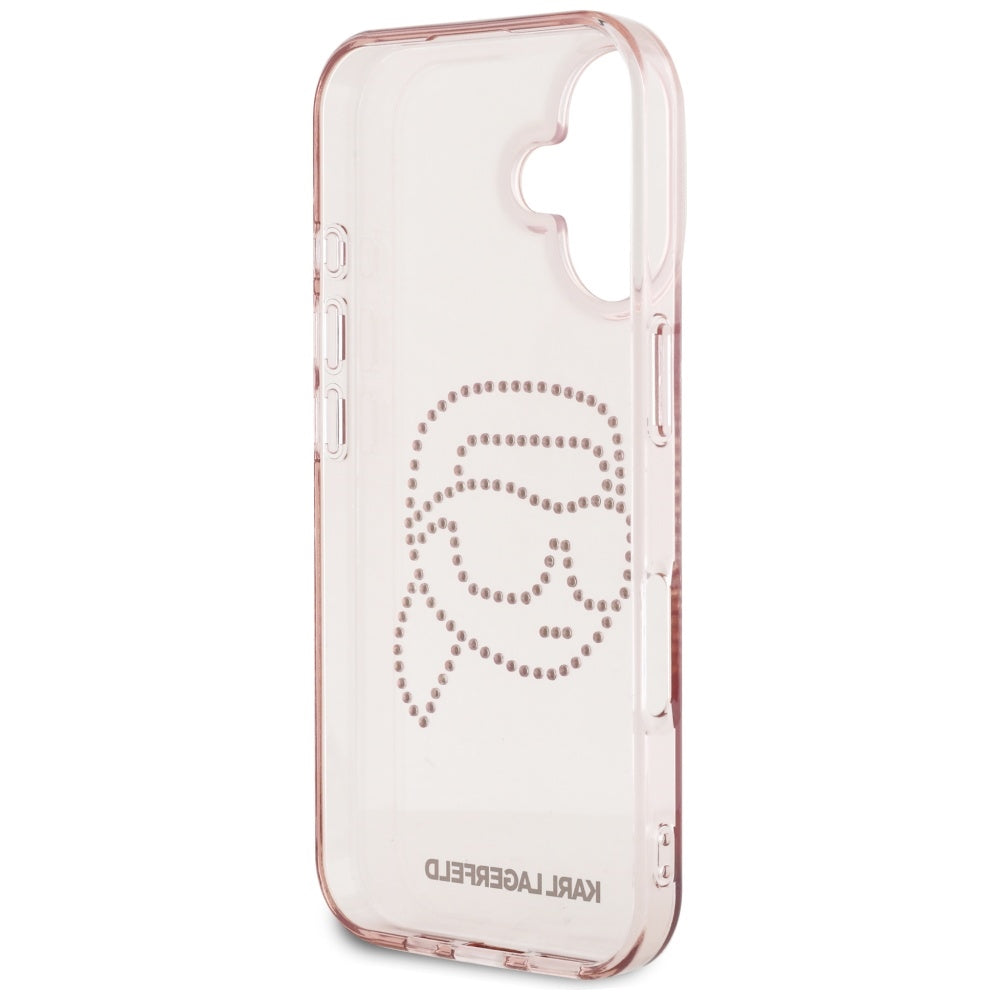 Kotelo Apple iPhone 16:lle, Karl Lagerfeld, IML Rhinestones Karl's Head, Pinkki