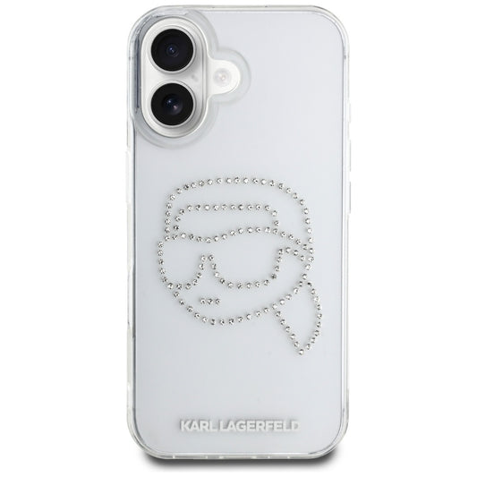 Kotelo Apple iPhone 16:lle, Karl Lagerfeld, IML Rhinestones Karl's Head, Läpinäkyvä