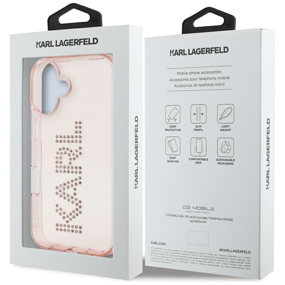 Kotelo Apple iPhone 16:lle, Karl Lagerfeld, IML Rhinestones Pink Logo, Pinkki