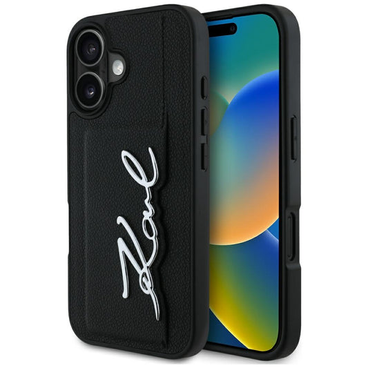 Kotelo Apple iPhone 16:lle, Karl Lagerfeld, Metal Signature, Musta