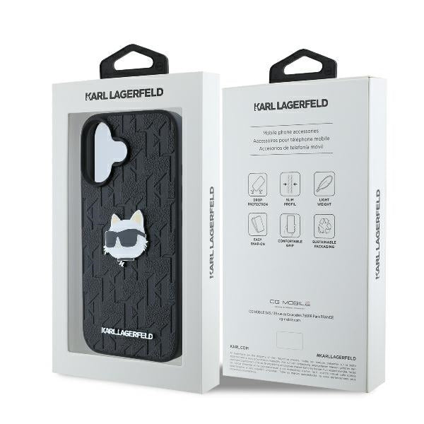 Kotelo Apple iPhone 16:lle, Karl Lagerfeld, Monogram Choupette's Head, Musta