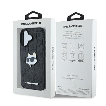 Kotelo Apple iPhone 16:lle, Karl Lagerfeld, Monogram Choupette's Head, Musta