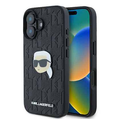 Kotelo Apple iPhone 16:lle, Karl Lagerfeld, Monogram Karl's Head, Musta