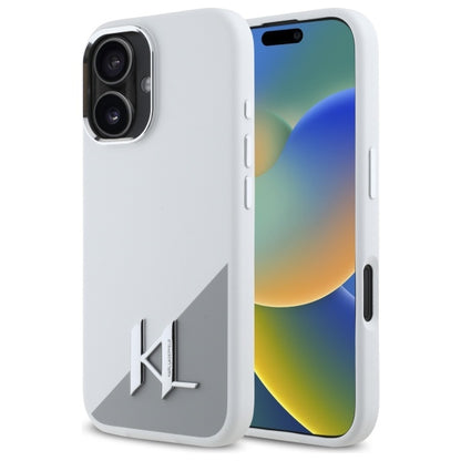 Kotelo Apple iPhone 16:lle, Karl Lagerfeld, Silicone White Shadow Metal Initial, Valkoinen