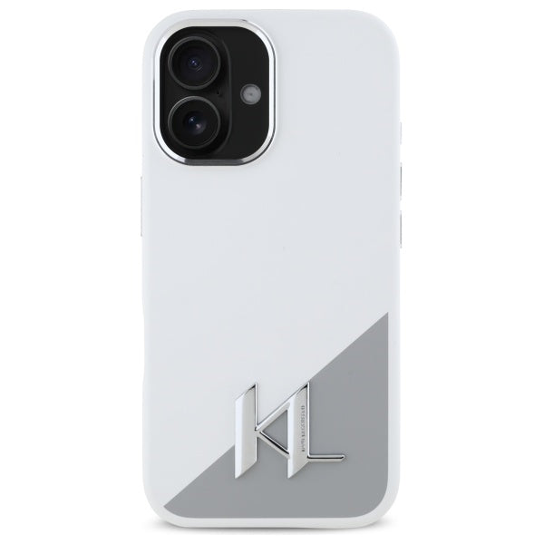 Kotelo Apple iPhone 16:lle, Karl Lagerfeld, Silicone White Shadow Metal Initial, Valkoinen