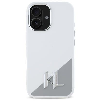 Kotelo Apple iPhone 16:lle, Karl Lagerfeld, Silicone White Shadow Metal Initial, Valkoinen