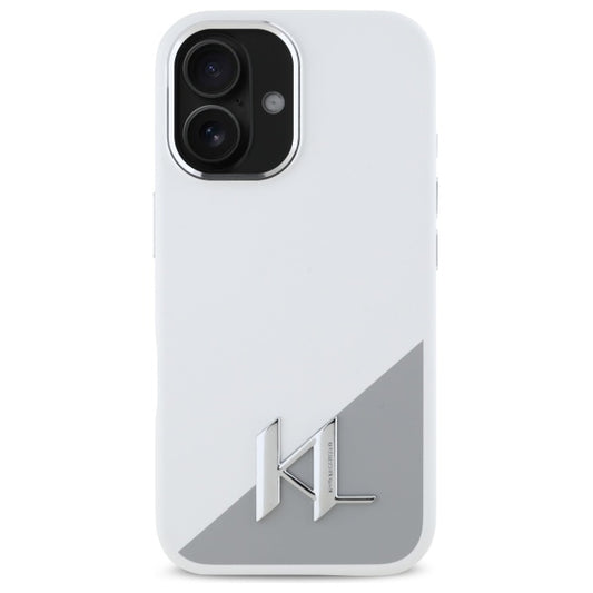 Kotelo Apple iPhone 16:lle, Karl Lagerfeld, Silicone White Shadow Metal Initial, Valkoinen