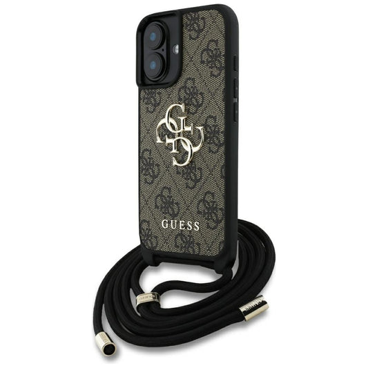 Suojakotelo Apple iPhone 16 Plus -puhelimelle, Guess, 4G CBDY Big Logo with Cord Strap, Ruskea