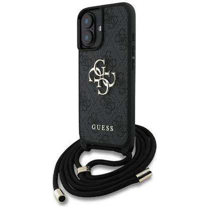 Suojakotelo Apple iPhone 16 Plus -puhelimelle, Guess, 4G CBDY Big Logo with Cord Strap, Musta