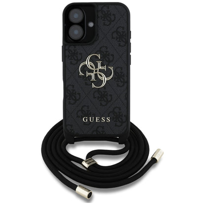 Suojakotelo Apple iPhone 16 Plus -puhelimelle, Guess, 4G CBDY Big Logo with Cord Strap, Musta