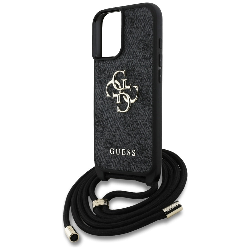 Suojakotelo Apple iPhone 16 Plus -puhelimelle, Guess, 4G CBDY Big Logo with Cord Strap, Musta
