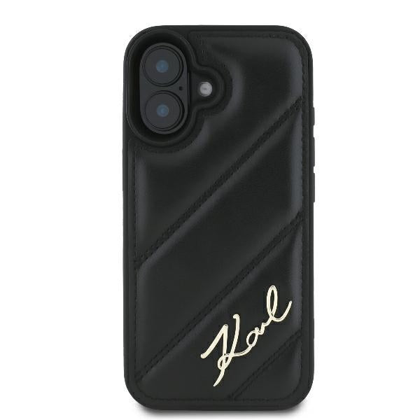 Kotelo Apple iPhone 16 Plus, Karl Lagerfeld, Diagonal Quilted Script, Musta