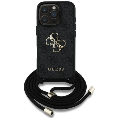 Suojakotelo Apple iPhone 16 Prolle, Guess, 4G CBDY Big Logo with Cord Strap, Musta