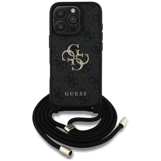 Suojakotelo Apple iPhone 16 Prolle, Guess, 4G CBDY Big Logo with Cord Strap, Musta