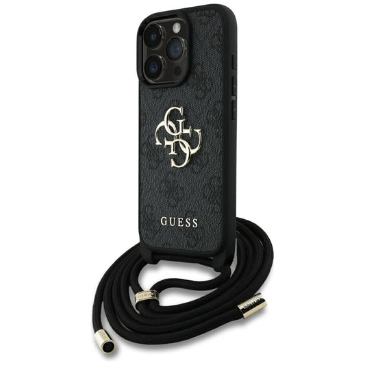 Suojakotelo Apple iPhone 16 Prolle, Guess, 4G CBDY Big Logo with Cord Strap, Musta