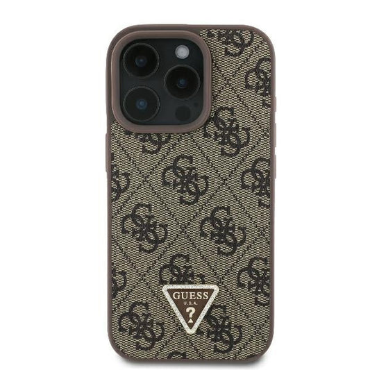 Kotelo Apple iPhone 16 Prolle, Guess, 4G Triangle Strass, Ruskea