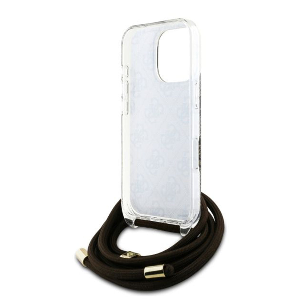 Suojakotelo Apple iPhone 16 Prolle, Guess, Crossbody Cord 4G Print, Ruskea