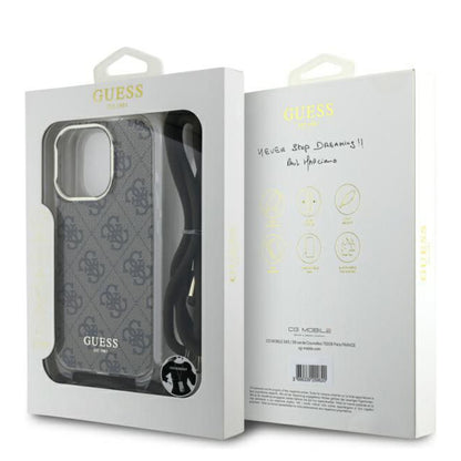 Suojakotelo Apple iPhone 16 Prolle, Guess, Crossbody Cord 4G Print, Ruskea